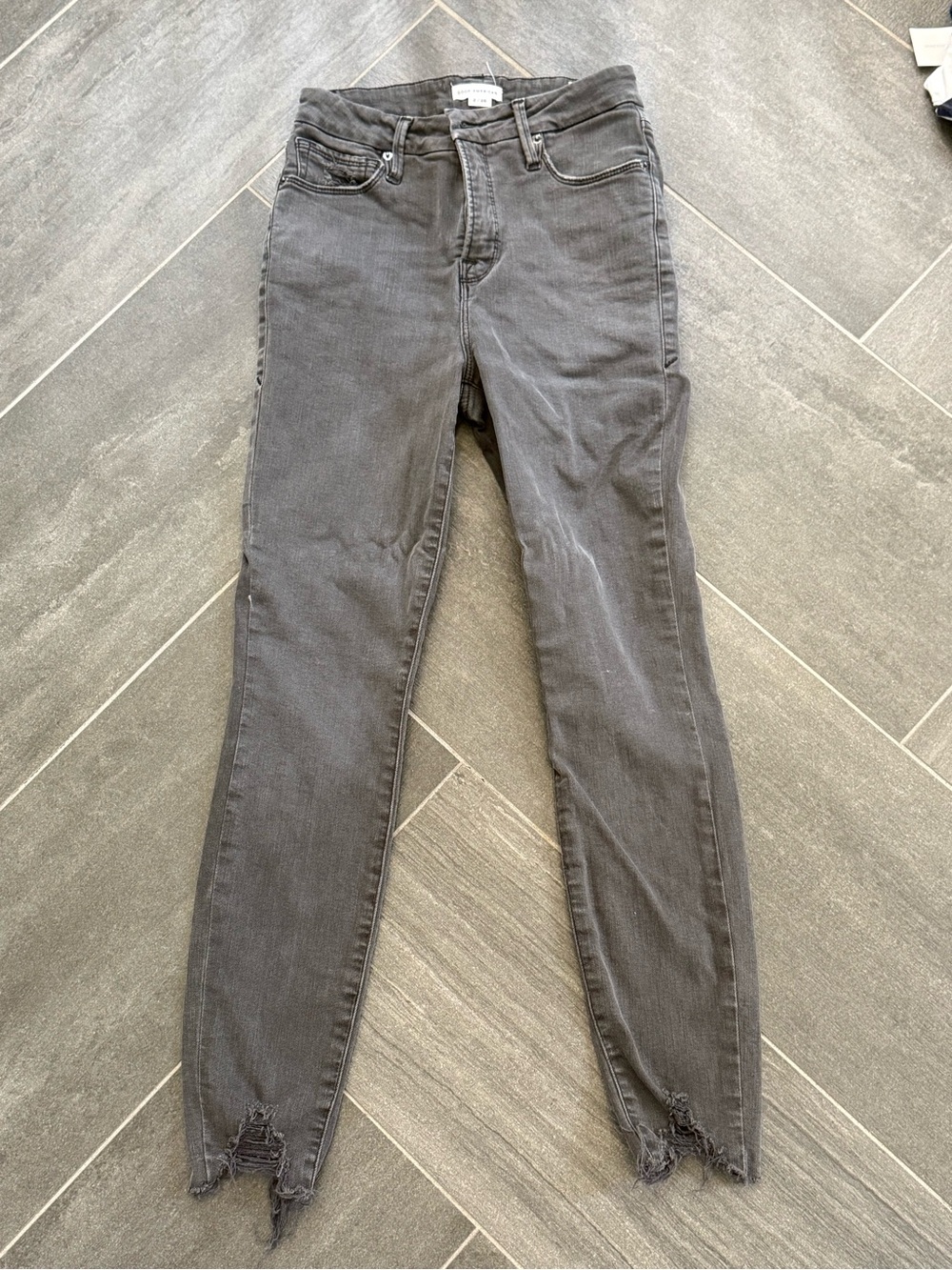 Good American Black Gray Distressed Skinny Jeans size 2/26